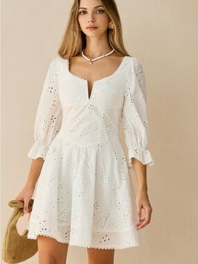 Commense cotton scalloped Eyelet mini dress